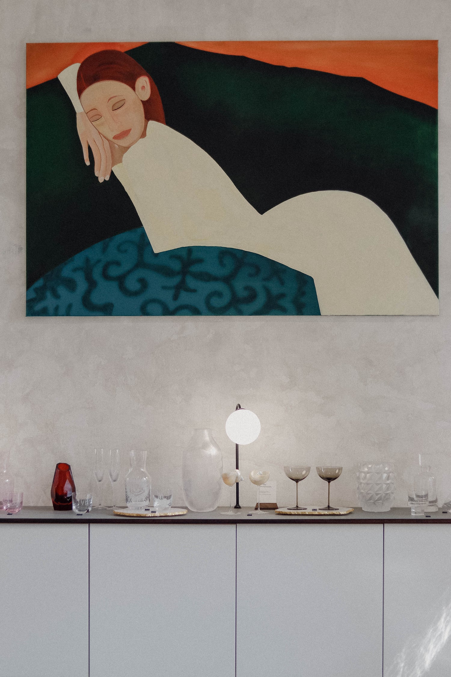 "Daydreaming on a Green-Blue Couch" painting