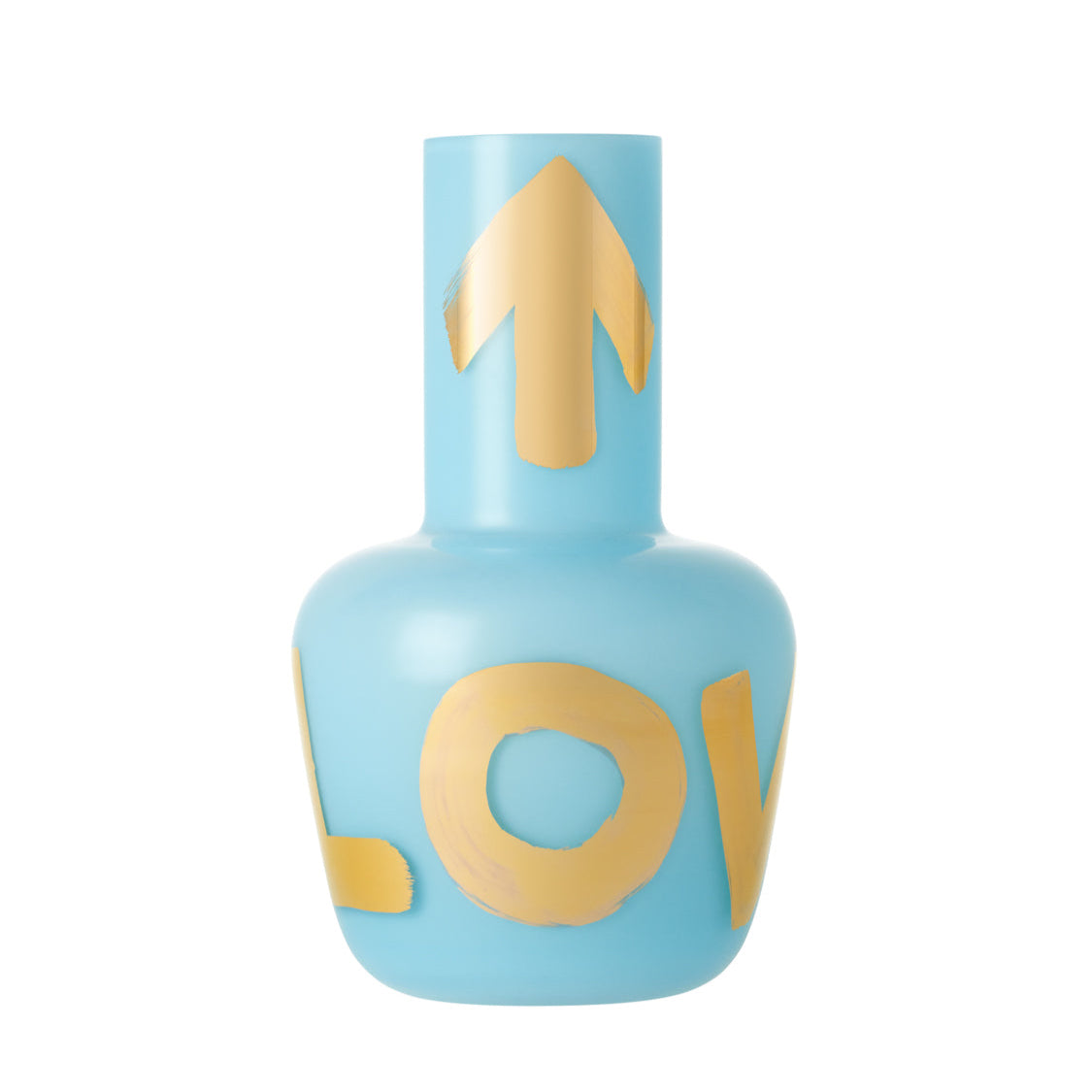 Mini tyrkysová váza LOVE, ručně foukaná, limitovaná edice Artisème x QUBUS s designem Jakuba Berdycha Karpelise.