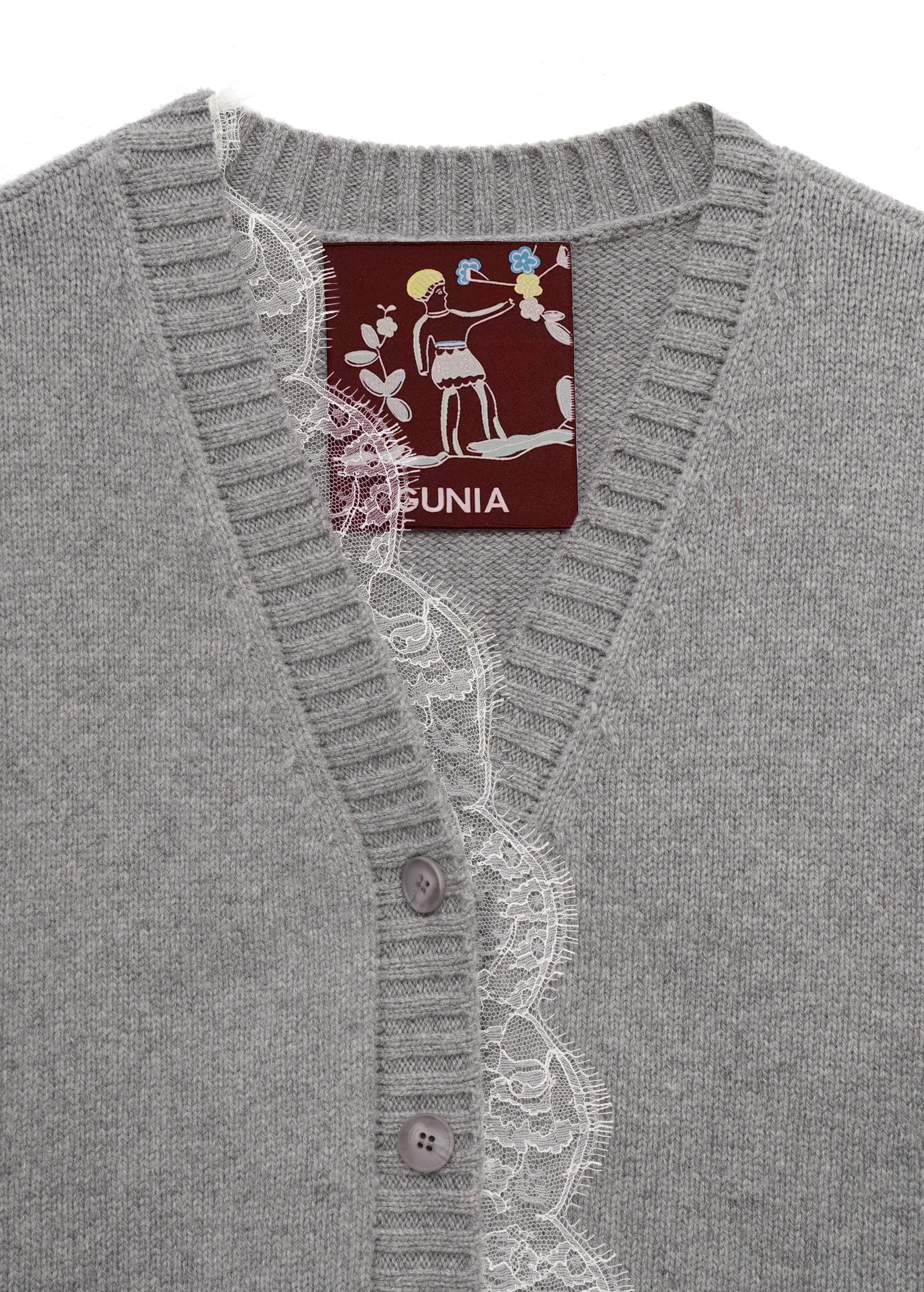 Kardigan s krajkovým lemem - Šedý