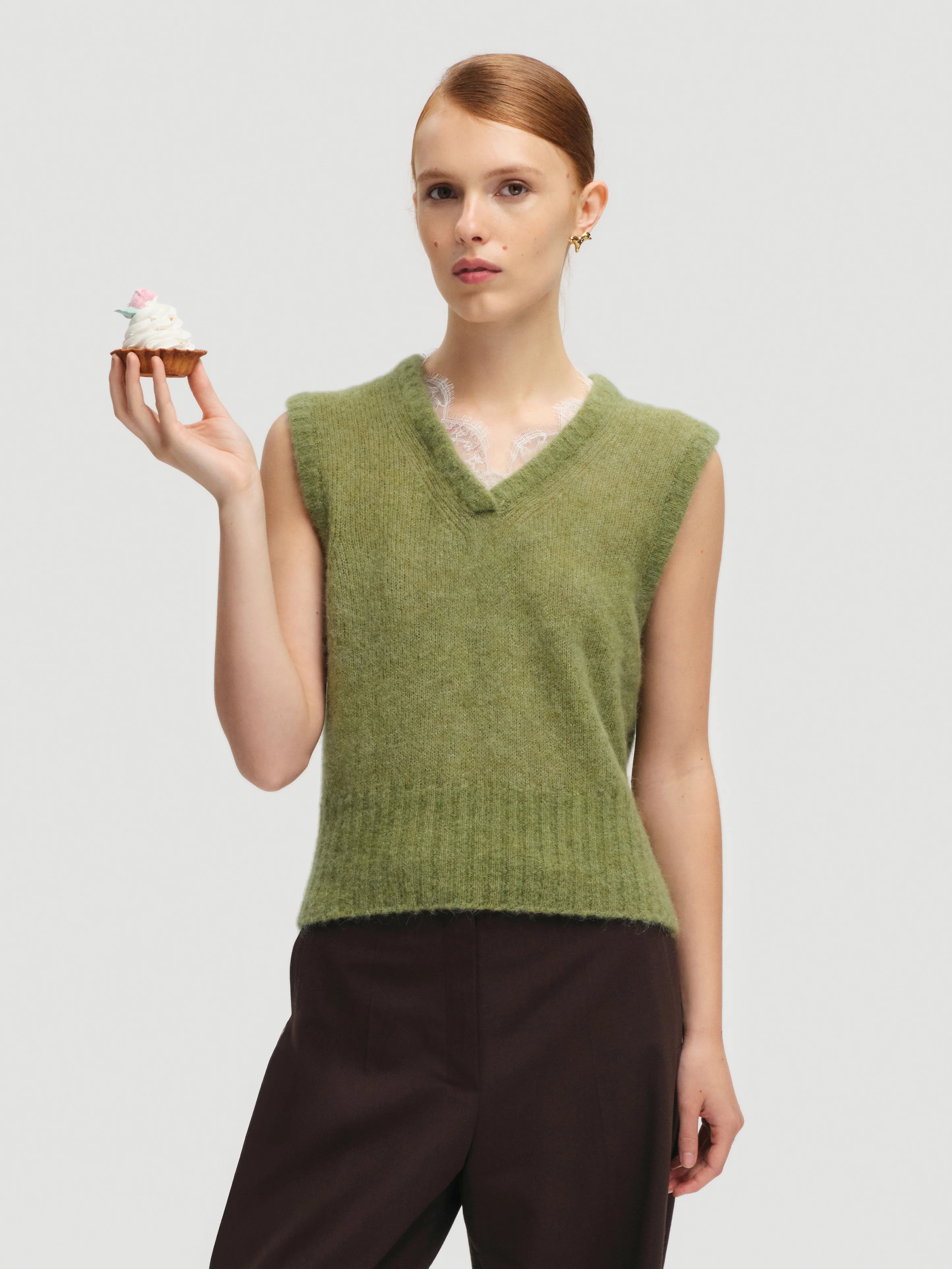 Lace-trimmed vest - Green