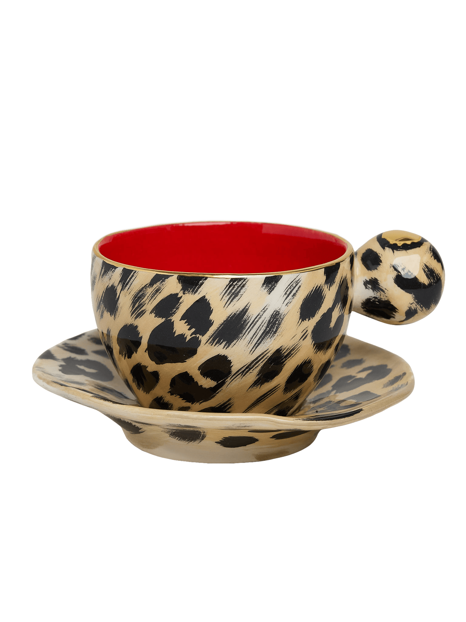 Leopard šálek s podšálkem- červený