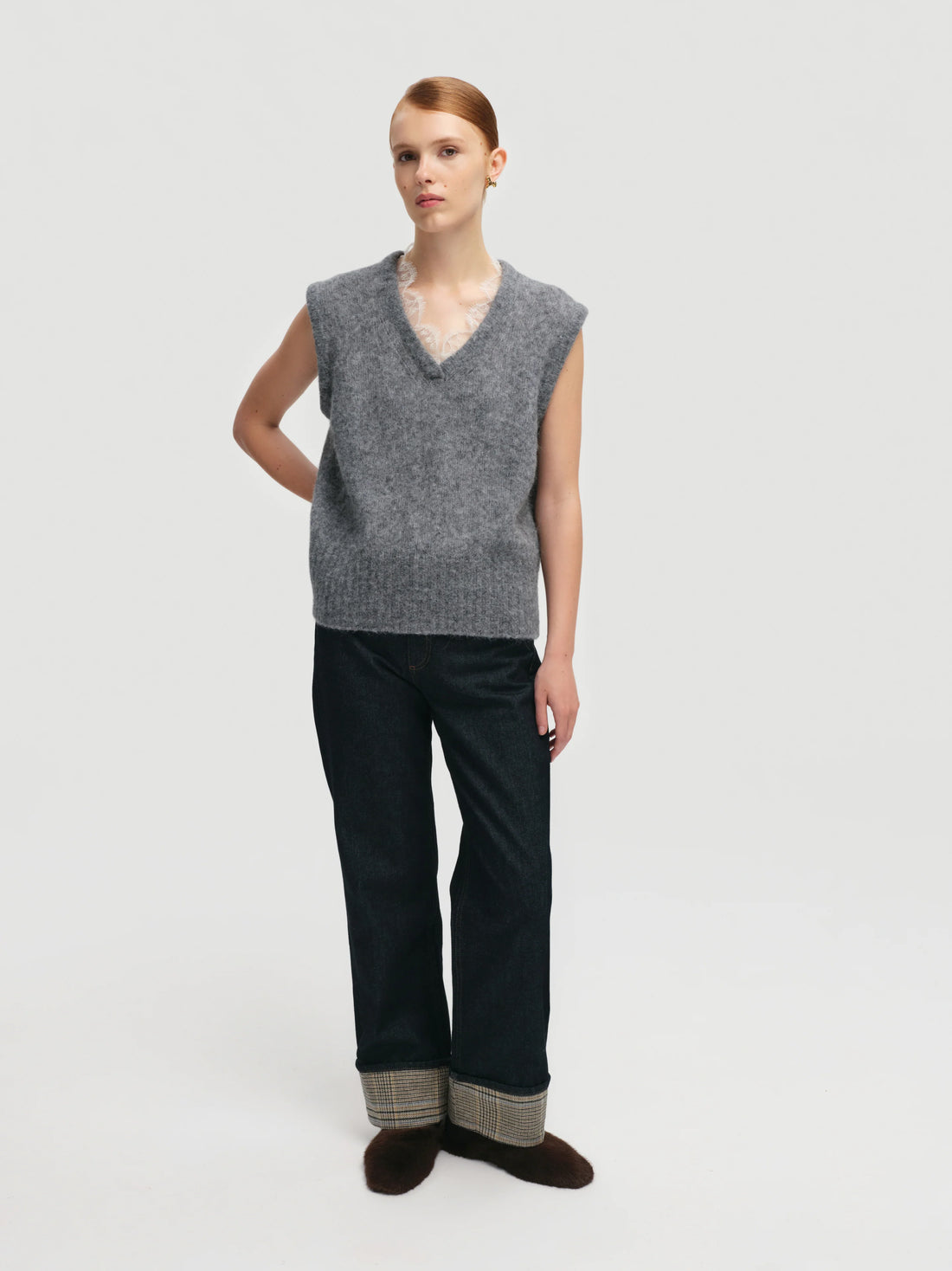 Lace-trimmed Vest - Grey